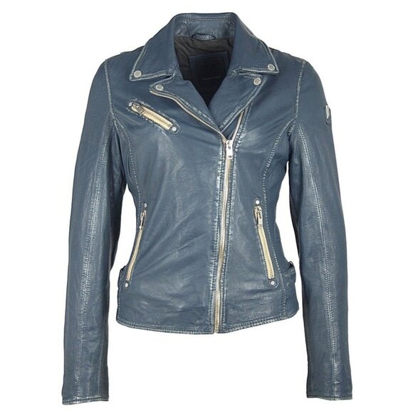 SOLD Mauritius Lamb Leather Moto Jacket Denim Blue - Picture 16 of 16